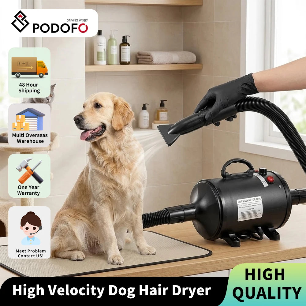 Podofo 5.2HP/ 2800W High Velocity Dog Hair Dryer Adjustable Temperature and Speed Pet Dryers with 4 Nozzles and Comb for Pet Hair Grooming Main image