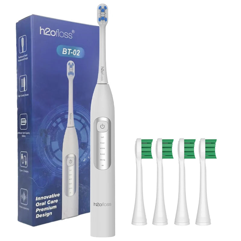 H2ofloss Sonic Electric Toothbrush 38000VPM 5 Modes IPX7 Waterproof 60 Days Battery Smart Timer Rechargeable Whitening Oral Care