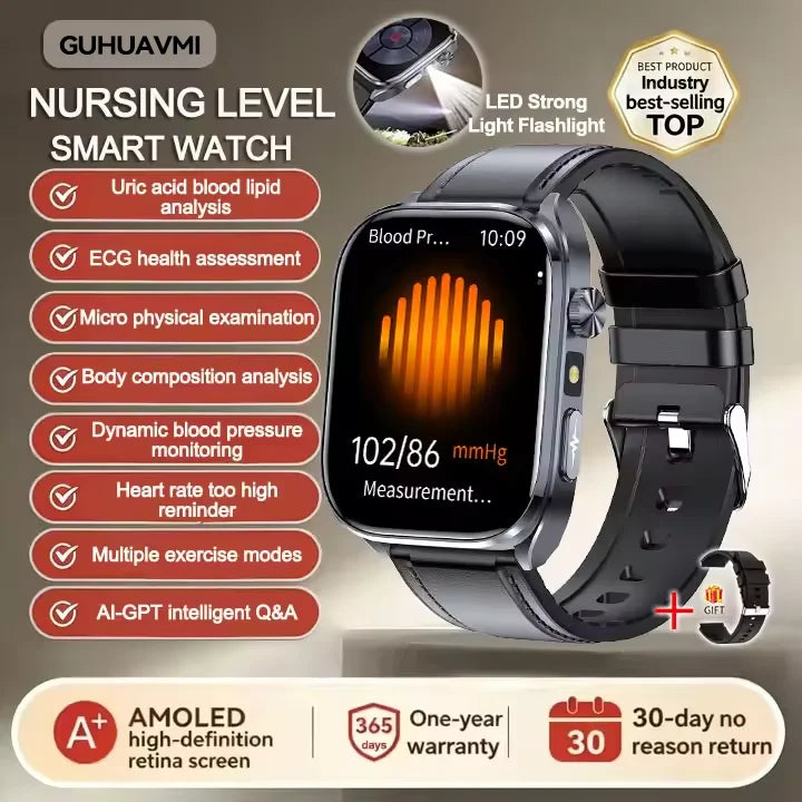 New Health Watch Uric Acid Blood Pressure Blood oxygen Body Analysis Body Fat SmartWatch ECG+PPG Bluetooth call Clock Women Men