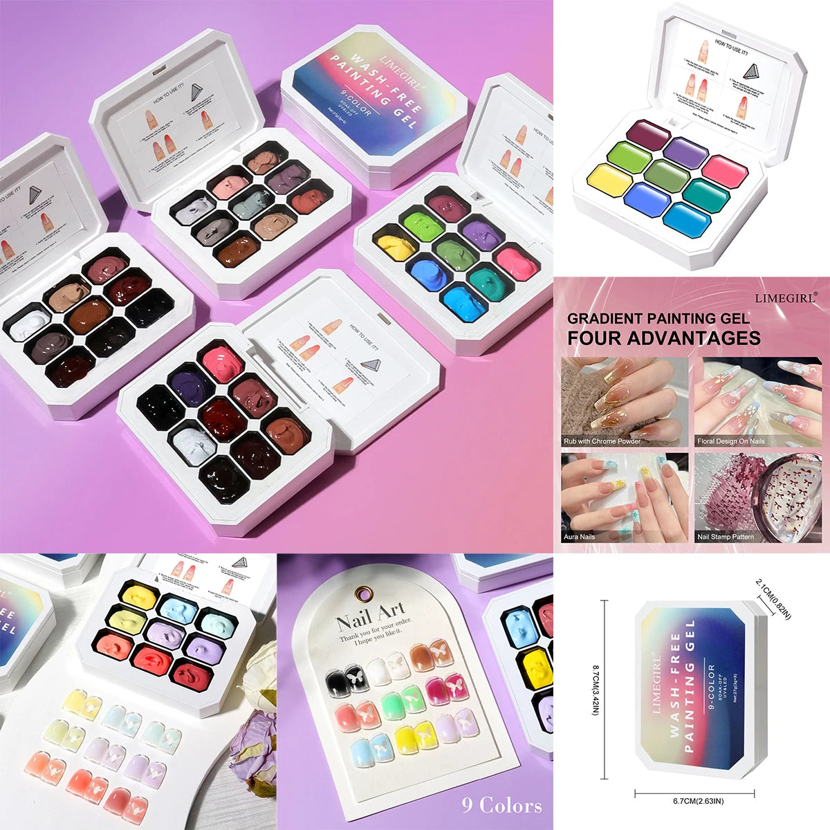 LIMEGIRL Gradient Gel Set Semi Permanent-High Glossy-Gradient-Colorful Nail Gel Polish Kit Soak Off Varnish for Nail Art Design