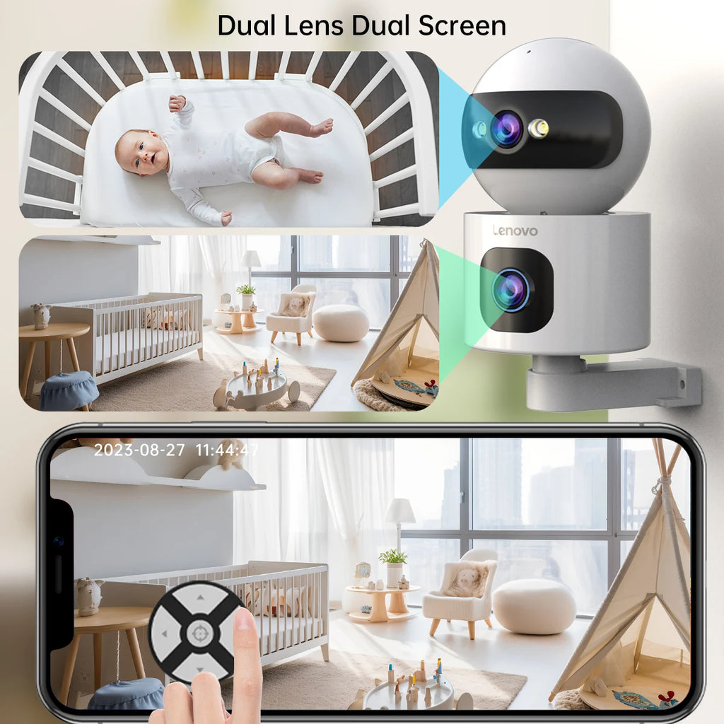 Lenovo Dual Lens HD IP Security Camera 8MP indoor WiFi Camera Auto Tracking Color Night CCTV Audio Video Surveillance Camera