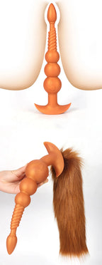 3-10cm Huge Anal Plug with Tail Sex Toys for Adult Games Couples DIY Cosplay Big Butt Plug Silicone Soft Long Anal Beads Women
