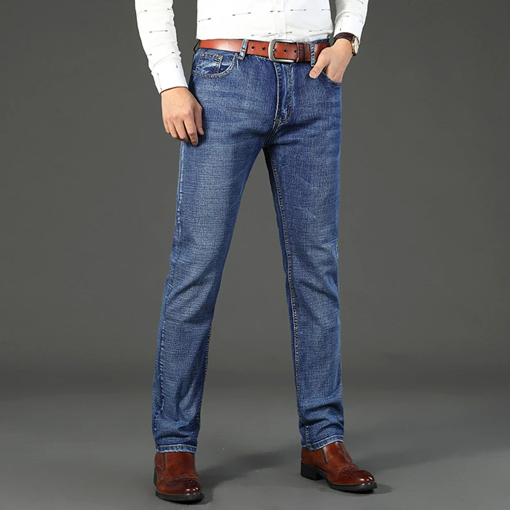 Wthinlee Business Men Jeans Casual Straight Stretch Fashion Classic Blue Black Work Denim Trousers Spring Summer Brand Clothing
