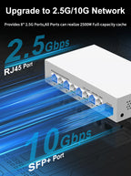 HORACO 2.5GbE Managed Switch 8 Port 2.5GBASE-T Network Switcher 10G SFP+ Slot Uplink Web Managed Hub Internet Splitter Fanless