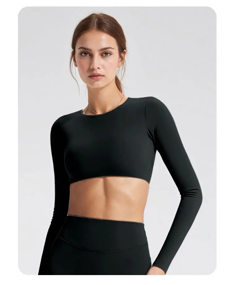 NCLAGEN Sports Tops Gym Women Fitness T Shirt Long Sleeve Open Back Pilates Yoga Padded Crop Top Running Workout Fitness Blouse