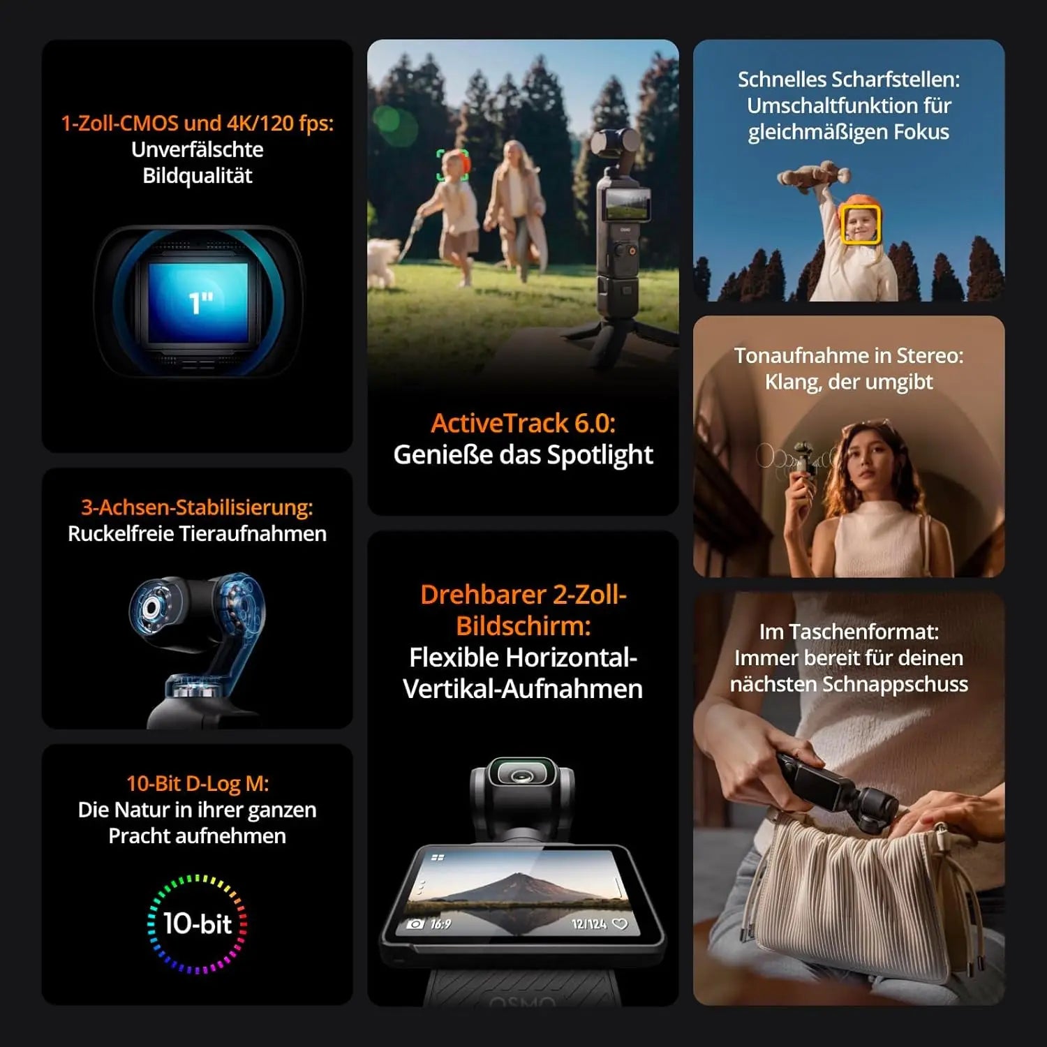 DJI Osmo Pocket 3 Creators Combo Handheld Gimbals Original Brand Active Track 6.0 4K/120 FPS 3-Axis Gimbal Mechanical Stabilization