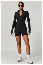 Women's Zipper Crop Sports Jacket Long Sleeve Yoga T-Shirt Solid Quick Dry Fitness Top Gym Running Workout Sportswear