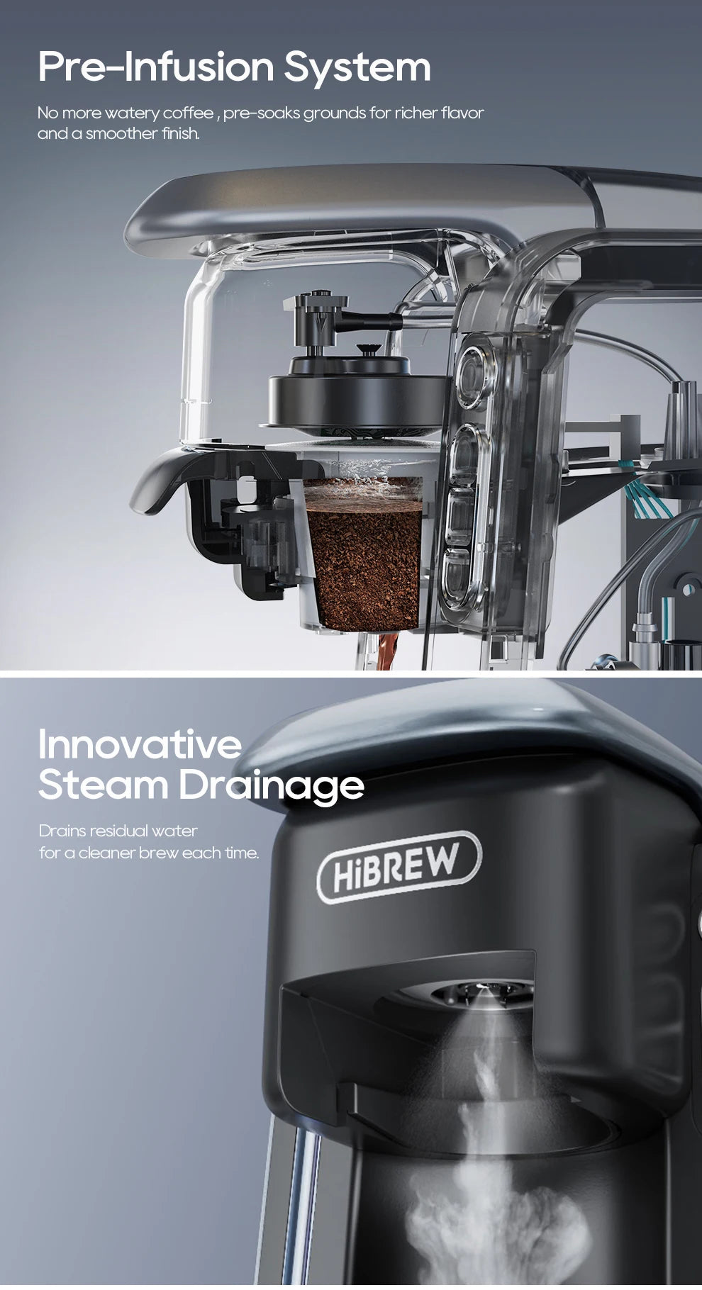 HiBREW 6 in 1 Multiple Capsule Coffee Machine Hot/Cold DG Nes Capsule ESE Pod Tea Basket Ground Coffee Cafeteria 20Bar H6