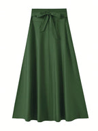 New In Dresses Solid Color A-line Skirts for Woman Clothing High Elastic Waist Long Skirt Women With Bow Elegant Women's Skirts
