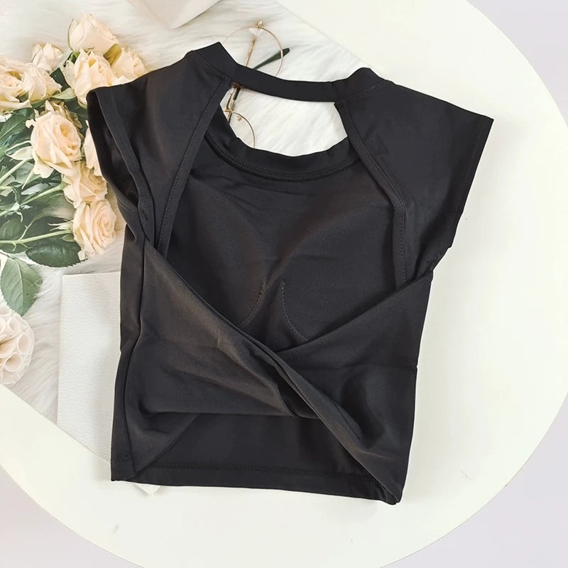 Women's Slim Fit Open Back Sports Tank Built in Fixed Cups Breathable Pilates Yoga Workout Top