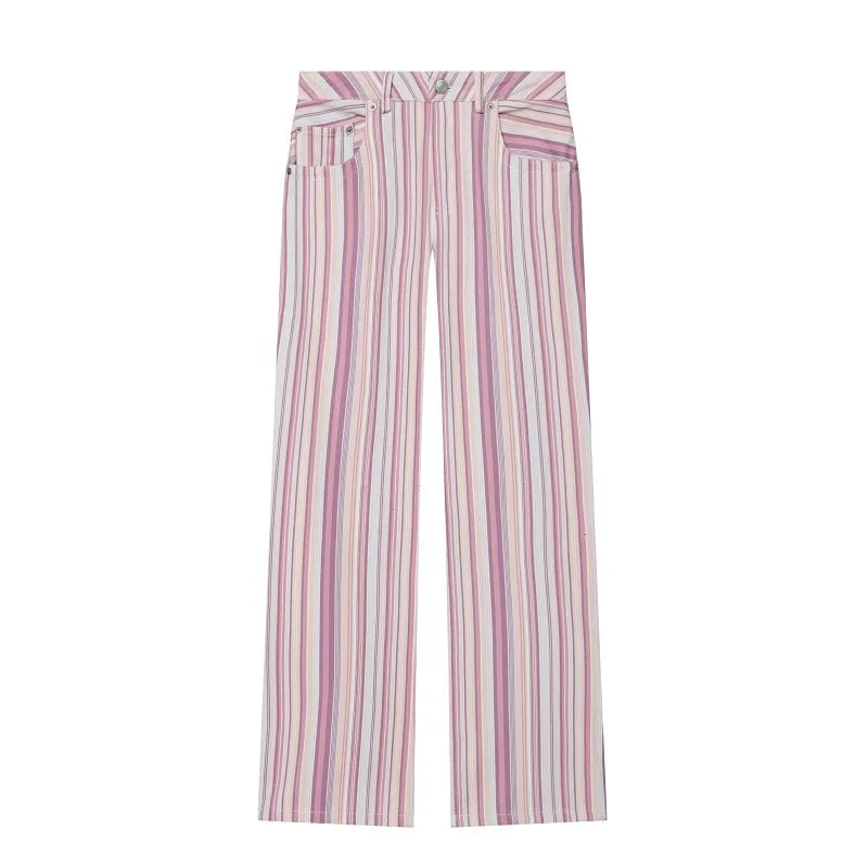 MUJER Striped Baggy Jeans Woman Low Rise Wide Leg Jeans Pants for Women New Boyfriend Jeans Women Straight Women's Denim Pants