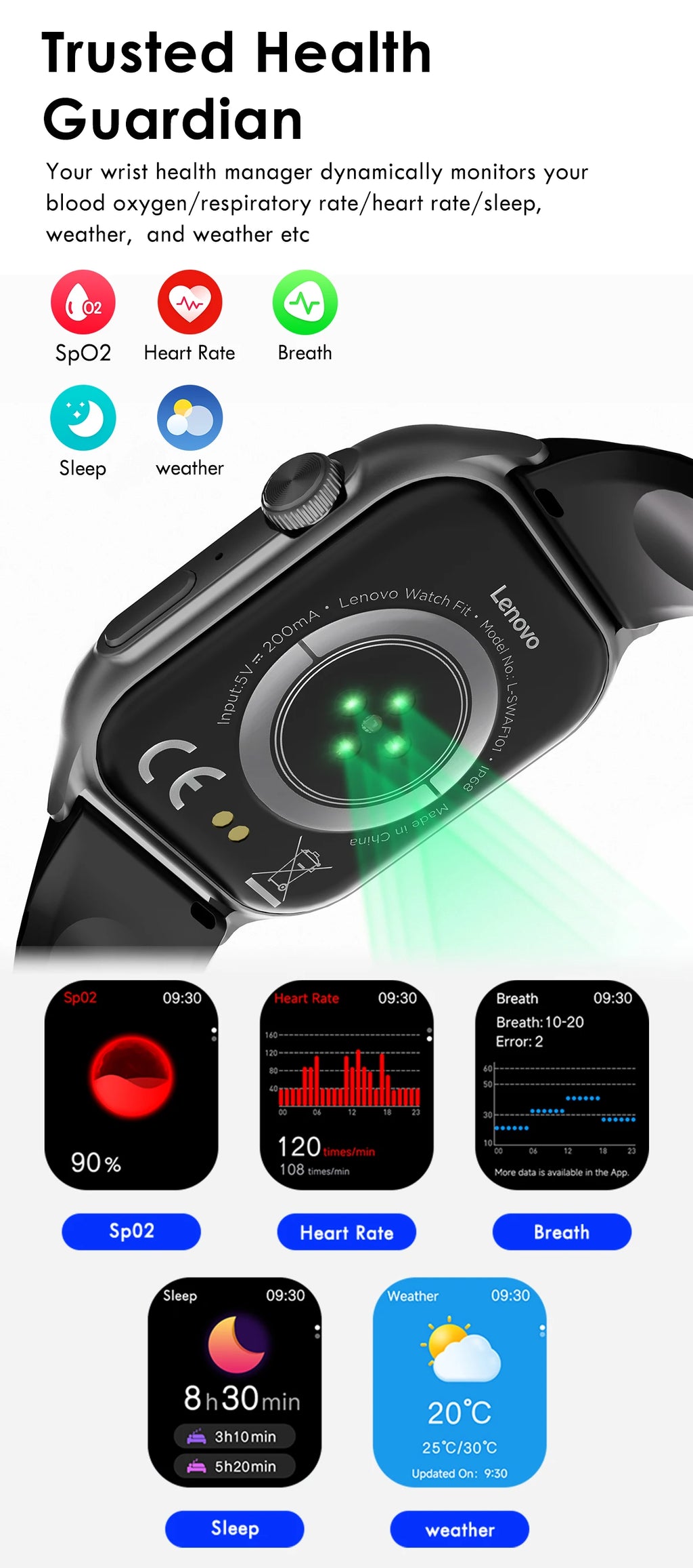Lenovo 2026 Smart Watch 1.96" HD AMOLED Display Heart Rate Health Monitoring Bluetooth Voice Callings Smartwatch For Android IOS