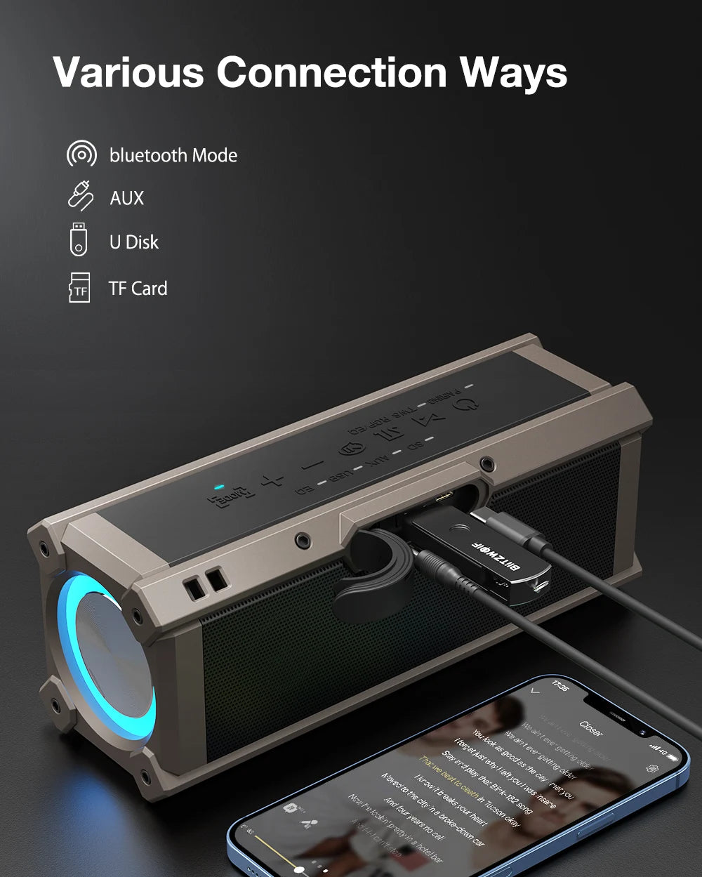 BlitzWolf BW-WA3 100W TWS bluetooth Speaker Quad Drivers Dual Diaphragm Deep Bass RGB Light IPX5 Waterproof 5000mAh Speakers