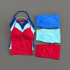 2 Pieces Sports Set Women Backless Halter Tops Fitness Tank Top High Waist Seamless High Stretch Shorts Gym Workout Sets
