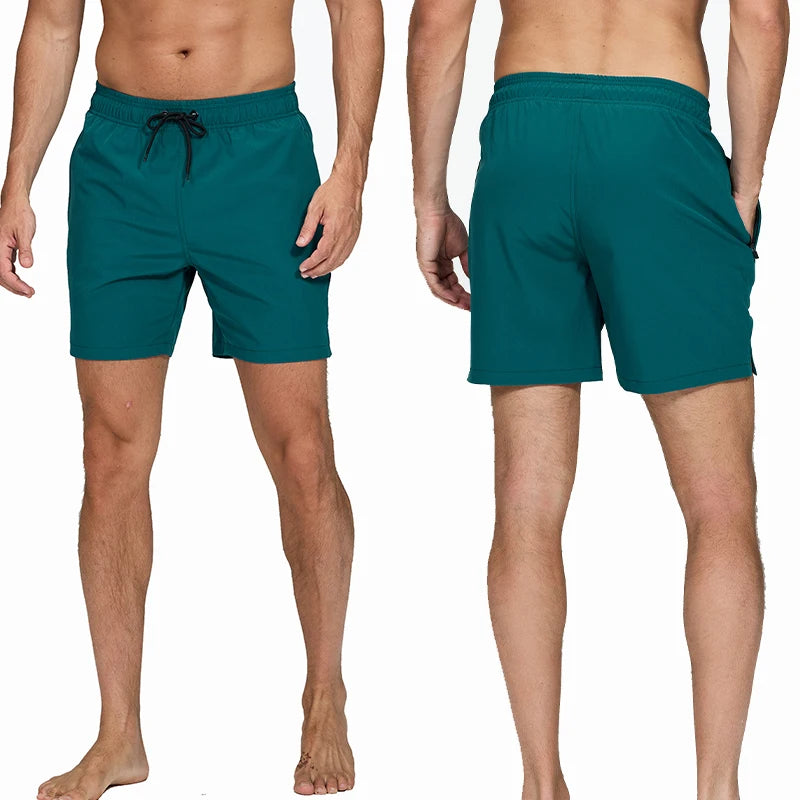 Escatch 2026 Summer Man Swimwear Solid Multicolor Polyester Mesh Liner Side Zipper Pocket Maillot De Bain Homme Sport Shorts