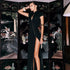 Black High Slit Dresses Half Turtleneck Zipper Slim Hip-Wrapped Long skirt Sexy Hot Girl Nightclub Dress For Women Streetwear