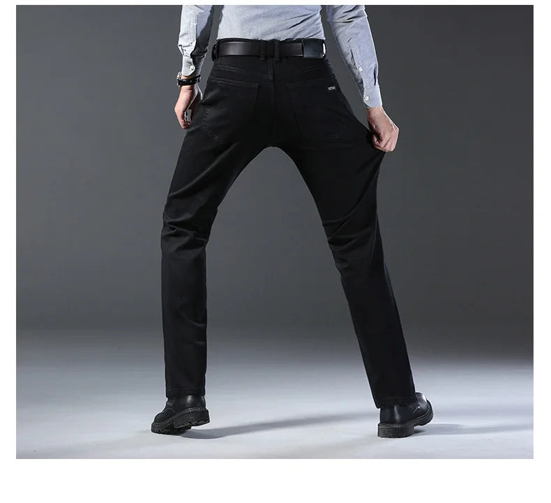 Wthinlee New Business Men's Jeans Casual Straight Stretch Fashion Classic Blue Black Work Pant Denim Trousers Male  Clothing