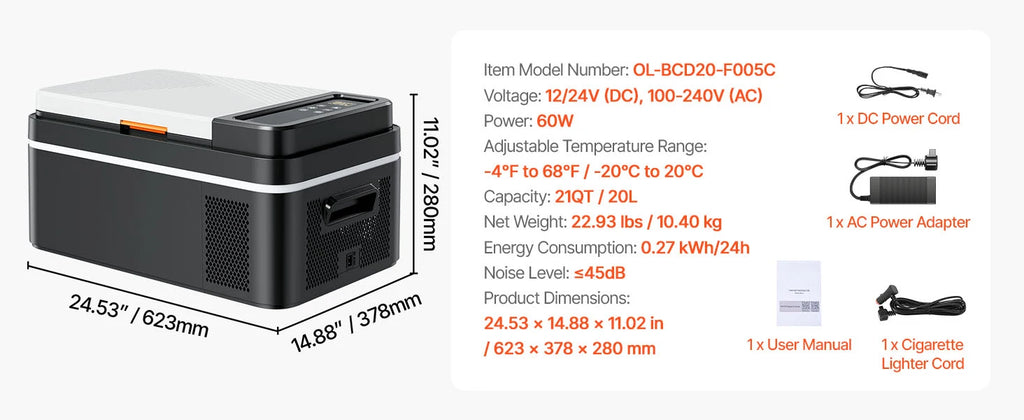 SucceBuy 15L 20L 22L Car Refrigerator Electric Cooler -4°F to 68°F Car Fridge with APP Control Cars Freezer for RVs Camping