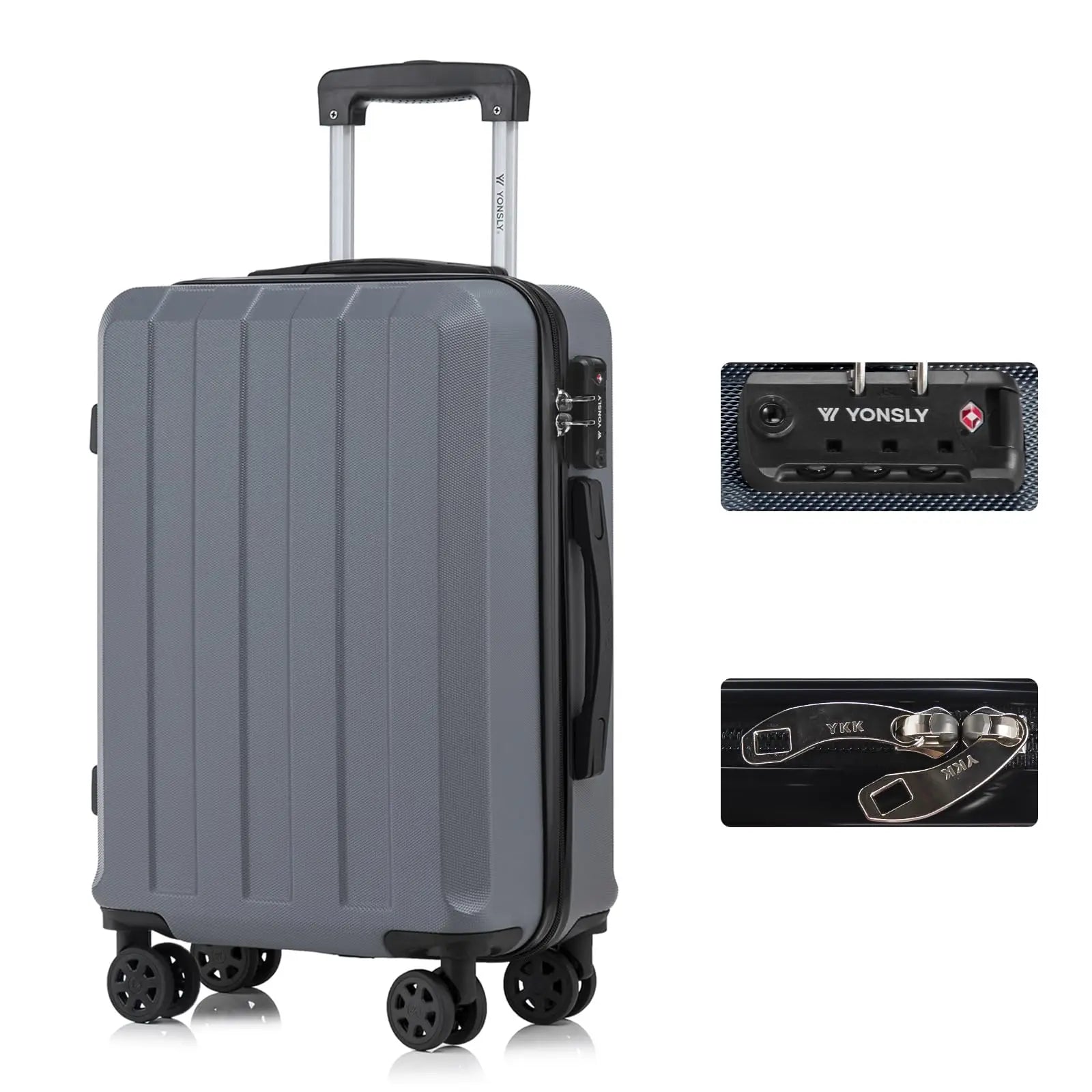 YONSLY Hardshell Suitcase 20/24/28 Inches with TSA Lock YKK Zipper 4 Silent 360° Wheels Mesh Compartment Trolley Rolling Luggage Hand Luggage Suitcase for Business Trips, Vacations, Family Journeys, and Weekend Getaways