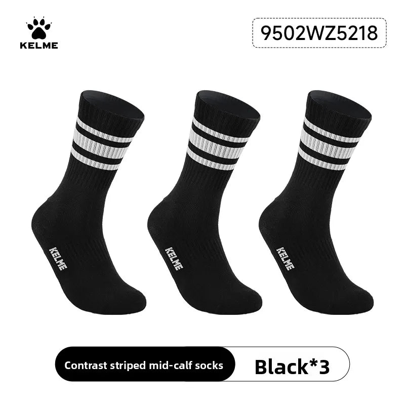Kelme Men's Mid Length Socks 3 Pairs Of Casual Socks Sweat Absorbing And Breathable Sports Socks Running Speed Dry Socks