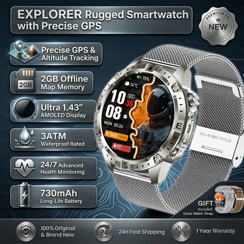 Smart Watch for Men GPS Offline Maps 2G ROM 10ATM Waterproof Heart Rate Diving Skiing Hiking Rugged Durable Smartwatch Men Women