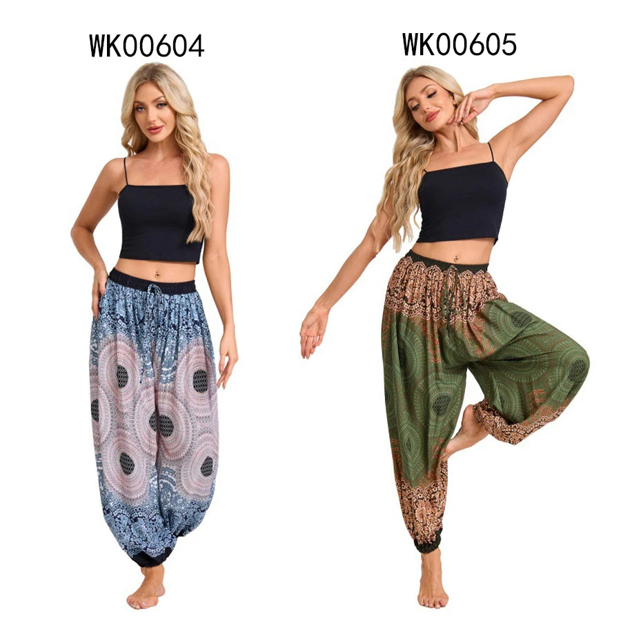 Women's Boho Wide Leg Harem Pants Adult High Waist Yoga Loose Lantern Pants Breathable Beach Trousers Vacation Printed Jagger