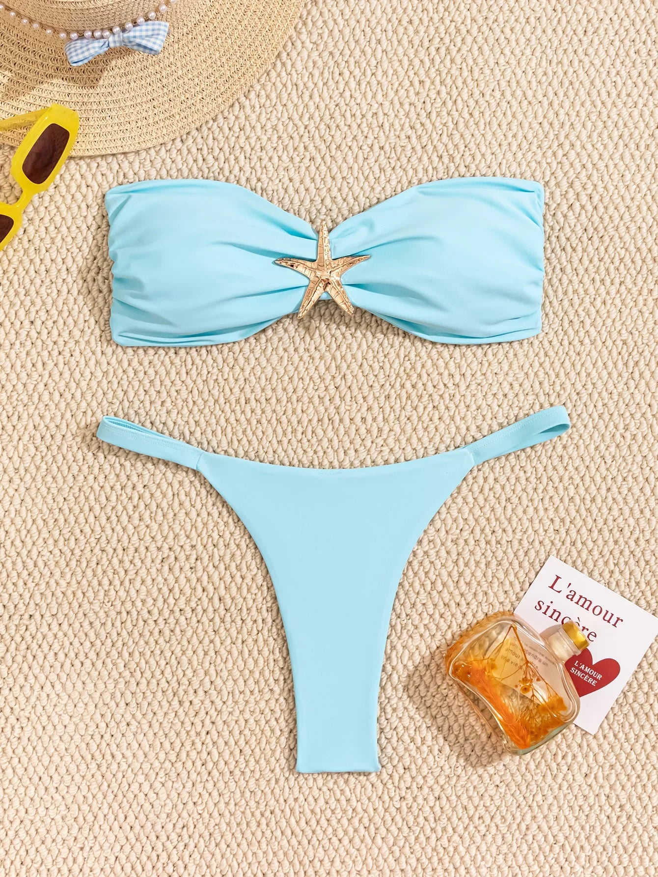 Sexy Bandeau Bikini Set 2026 Women Sky Blue Starfish Ornament Push Up Thong Swimsuit Brazilian Beach Bathing Suit Micro Swimwear Secondary image