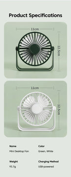 Desk Fan Portable Mini USB Rechargeable Fan Ultra Quiet Suitable For Home Desk Office Student Dormitory Computer Summer