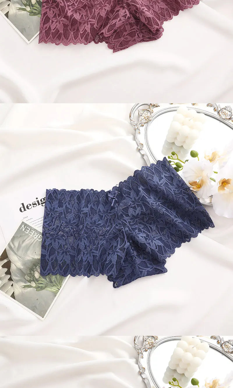 FINETOO 2Pcs Lace Four Shorts Women Low-Rise Panties Floral Underwear S-XL Girls Sexy Panties Ladies Lace Underpants Lingerie