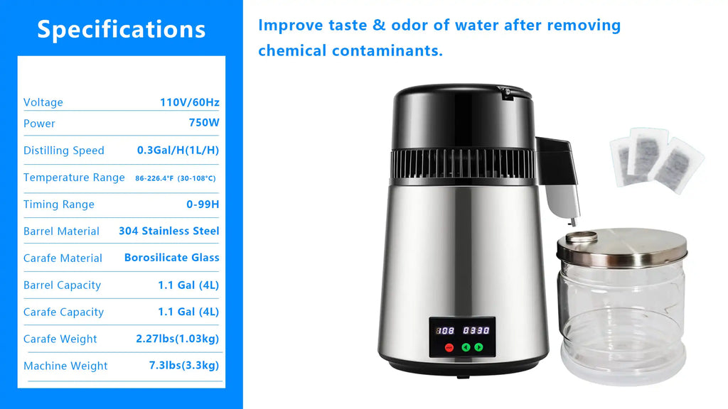 750W 4L Water Distiller Household Distilled Pure Water Machine Distillation Purifier Filter Stainless Steel Water Filter