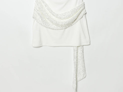 HH 2026 Women Elegant White Short-Sleeved Backless Sequined Splicing Decoration Sexy Short Dress Woman Fashion Party Mini Dress