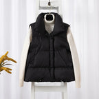Women Fashion Autumn New 2024 Stand Collar Elegant Down Coats Warm Outerwear Casual Belt Sleeveless Winter Women Vests Jackets