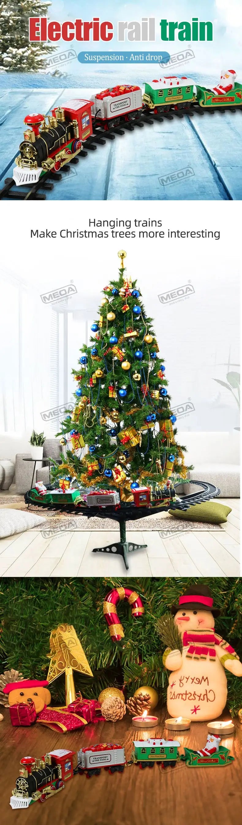 Battery Operate Railway Train with Sound&Light Railway Car Toys Christmas Train Tree Decoration Track  Electric Toys for Kids