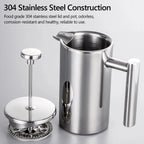 1.5L Coffee Maker French Press Stainless Steel Espresso Coffee Machine French Press Double-Wall Insulated Coffee Tea Maker Pot