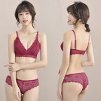 Women Push-Up Bra Set Sexy Lingerie Floral Lace Wire Free Bralette Low Rise Panties Sexy Briefs Female Underwear Intimates