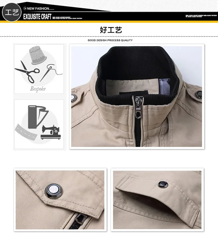 2023 new Pilot Bomber Jacket Coats Mens Cotton Cargo Jackets With Zipper Pockets Retro Casual Work Jacket Male Clothing Outwear