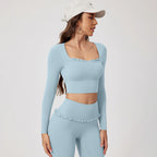 New Summer 2Pcs Women Gym Yoga Female Outfit Outdoor Sports Quick-Dry Long-Sleeved Shirt Set Woman Two-Piece Suit Sportswear