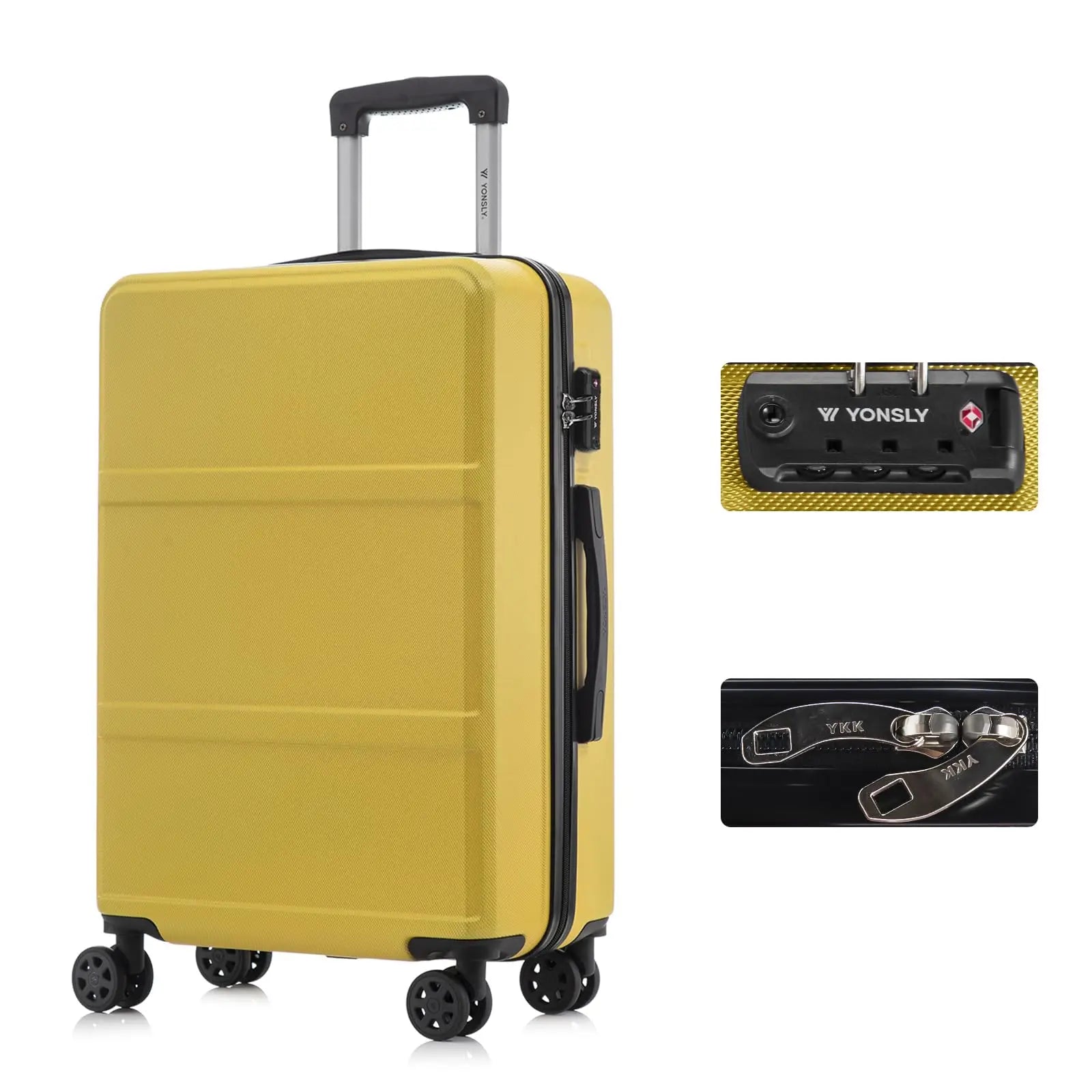 YONSLY Hardshell Suitcase 20/24/28 Inches with TSA Lock YKK Zipper 4 Silent 360° Wheels Mesh Compartment Trolley Rolling Luggage Hand Luggage Suitcase for Business Trips, Vacations, Family Journeys, and Weekend Getaways