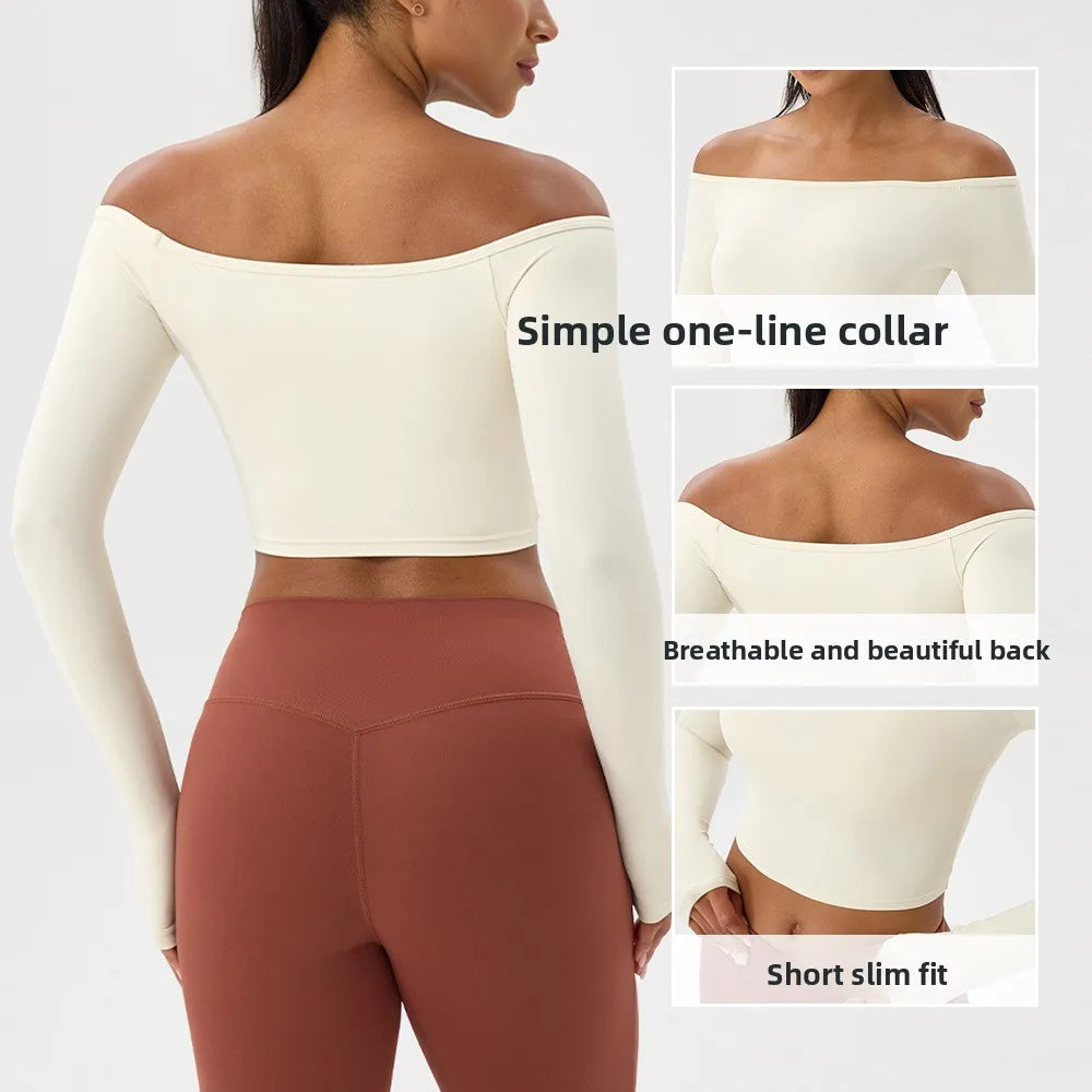 Yoga long-sleeved T-shirt women's one-shoulder sexy tight fitness wear top nude feel quick-drying sports sleeved Yoga Shirts