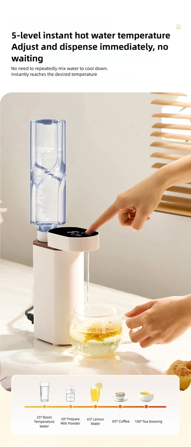 2000W Instant-Heat Water Dispenser 3-Second Rapid Heating Compatible with Mineral Water/Bottled Water Portable Water Dispenser