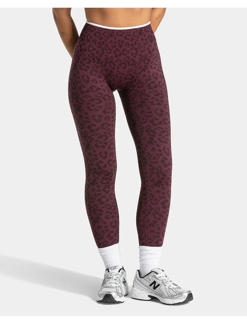 High Waist Leopard Print Yoga Pants, Butt Lifting Tummy Control Leggings 