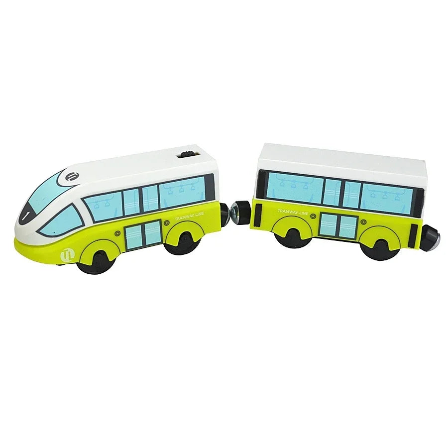 Magnetic Electric Train Car Locomotive Wooden Track Slot Diecast Railway With Two Carriages Train Wood Kid Toy Biro Leduo Track