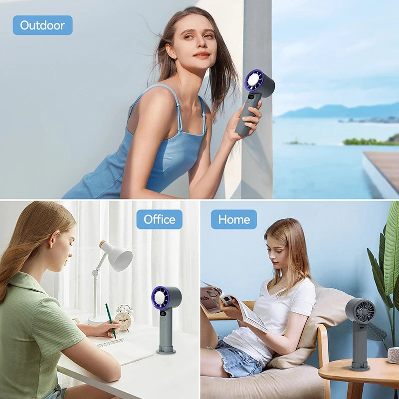 3000mah Handheld Mini Fan Electric Hand Fans Ice Compress High-Speed Cooling USBRechargeable Portable LED Digital Display