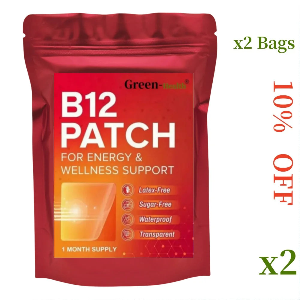 Daily B12 Patch Transdermal Self-Adhesive Natural Blend 30 Count for 1 Month Supply of Vitamin B12 Patches