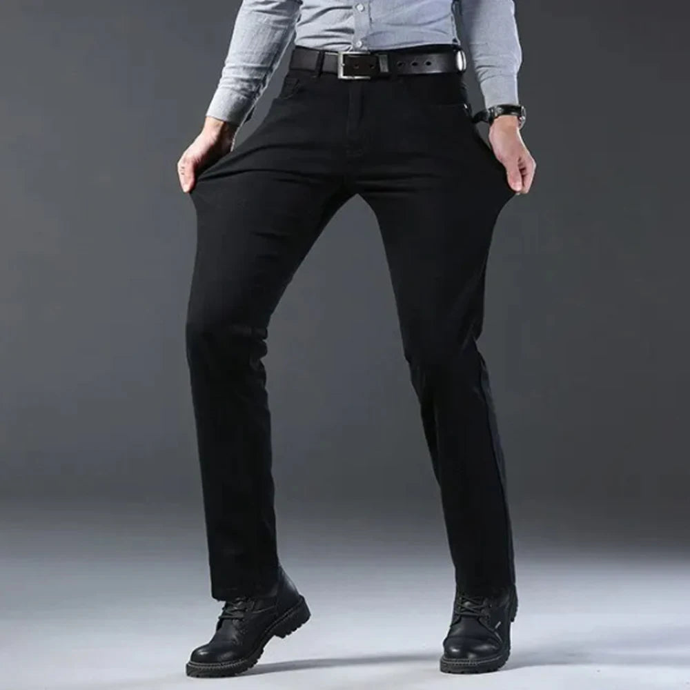 Wthinlee Business Men Jeans Casual Straight Stretch Fashion Classic Blue Black Work Denim Trousers Spring Summer Brand Clothing