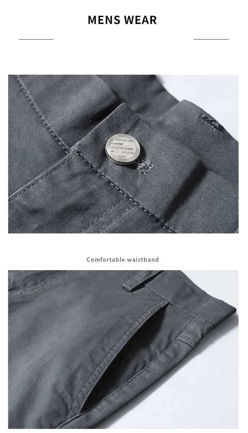 2024 Men's High Quality Pure Cotton Classic Solid Color Casual Pants Business Stretch Cotton Slim Straight Brand Trousers Male