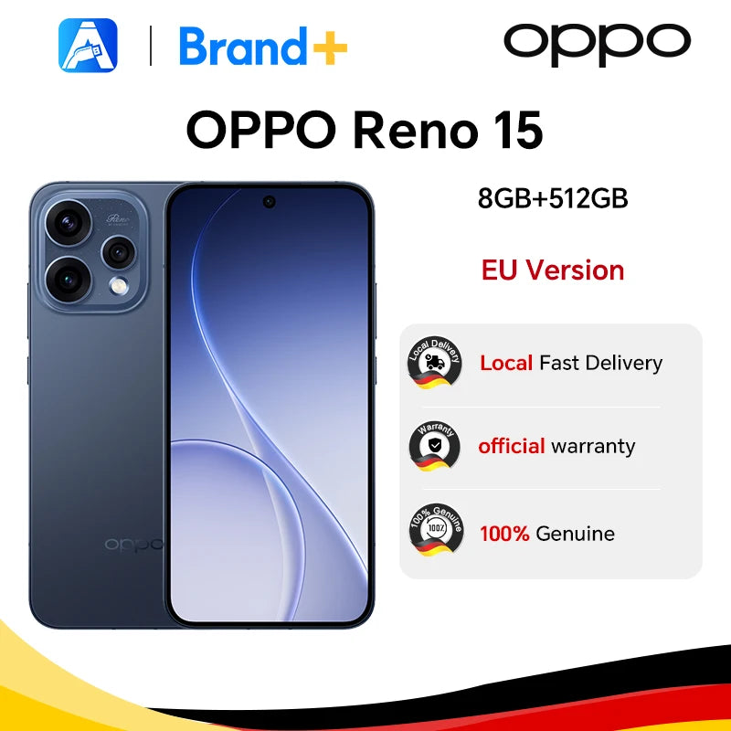 Eu version smartphone OPPO Reno15 5G 8GB+512GB Blue,Snapdragon 7 Gen 4,6500mAh,80W ,6.59inches,50MP OIS Camera,Official Warranty Main image
