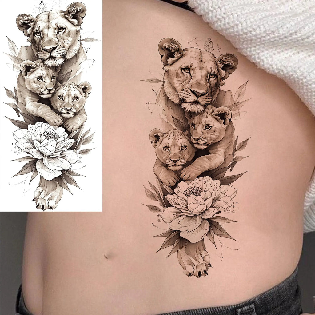 1 Sheet Unique Watercolr Lion Tiger Animals Temporary Tattoos Long Lasting Waterproof Fox Owl Fake Tattoo Sticker Body Art Tatoo