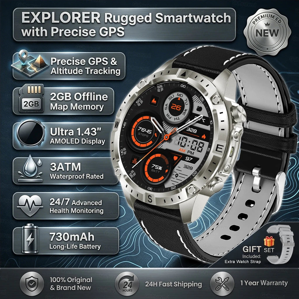 2026New Military T-Rex3 GPS Map Navigation Smart Watch 2GB RAM 1.43-inch AMOLED Screen 30M Waterproof Call Sports Smartwatch Men