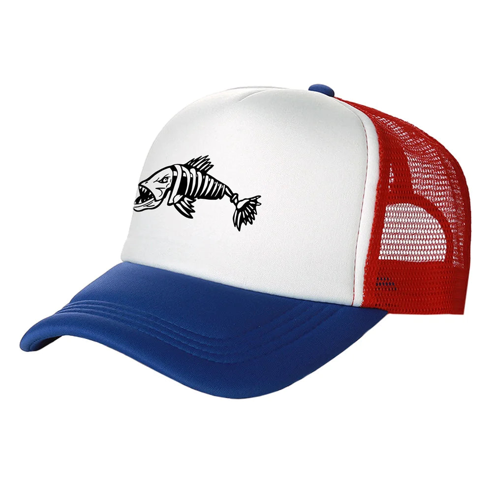 Men Outdoor Fishing Cap Fishing Hat Trucker Caps Hunting Has Fish Bones Snapback Hat MZ-495